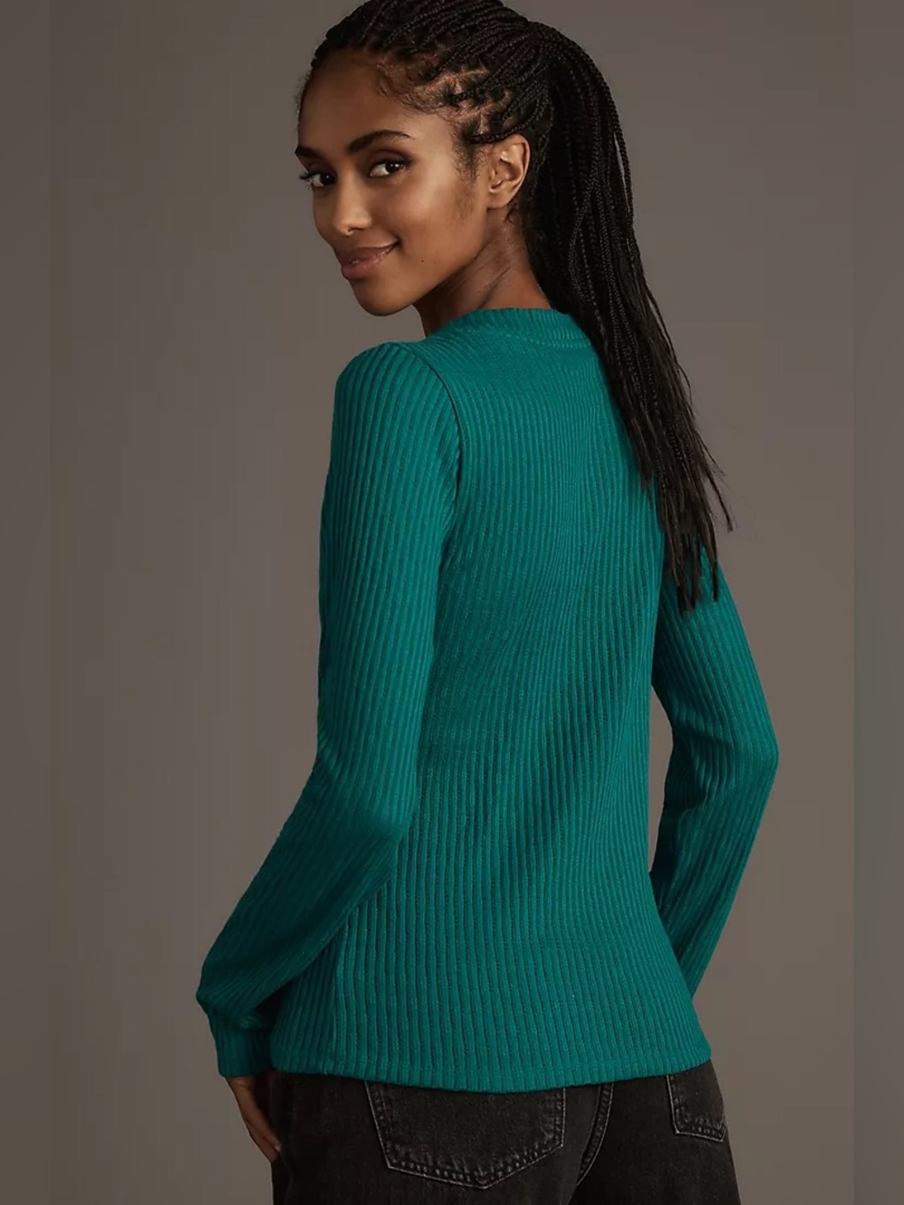 Anthropologie Ribbed Long Sleeve Sweater Knit Top in Teal, Size L - Picture 4 of 11